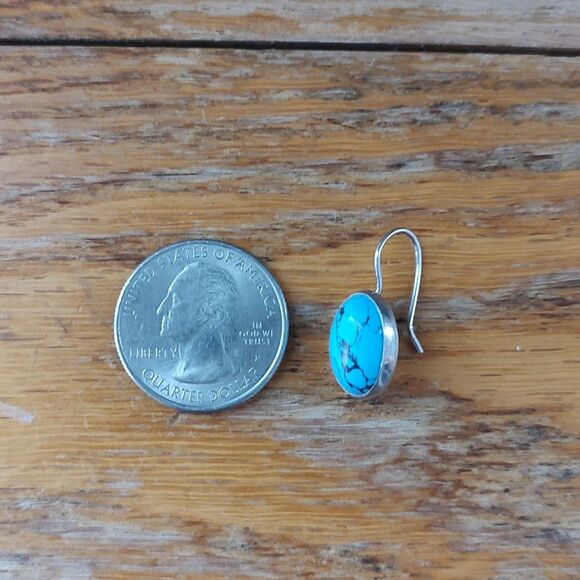 Turquoise Sterling Silver Mod Ring AND Dangle Earrings Size 8-8.5 Ring - Picture 13 of 15